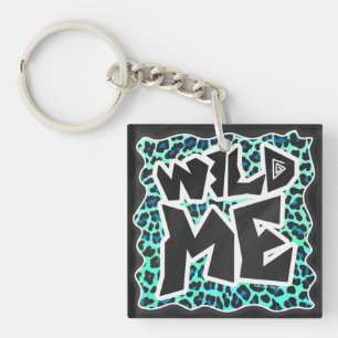 Leopard Black and Teal Print Keychain