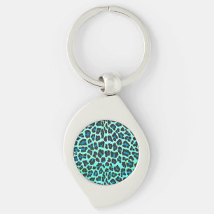 Leopard Black and Teal Print Keychain