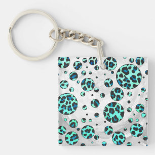 Leopard Black and Teal Print Keychain
