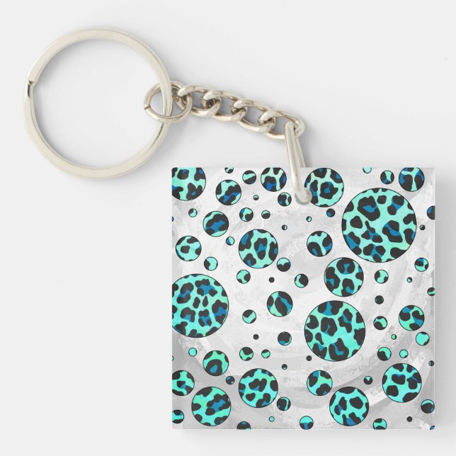 Leopard Black and Teal Print Keychain (Front)
