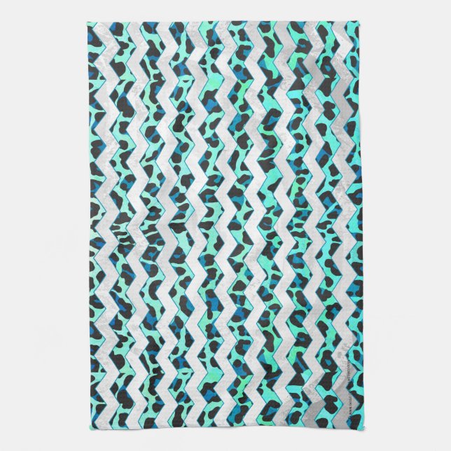 Leopard Black and Teal Print Kitchen Towel (Vertical)