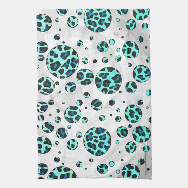 Leopard Black and Teal Print Kitchen Towel (Vertical)