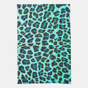 Leopard Black and Teal Print Kitchen Towel