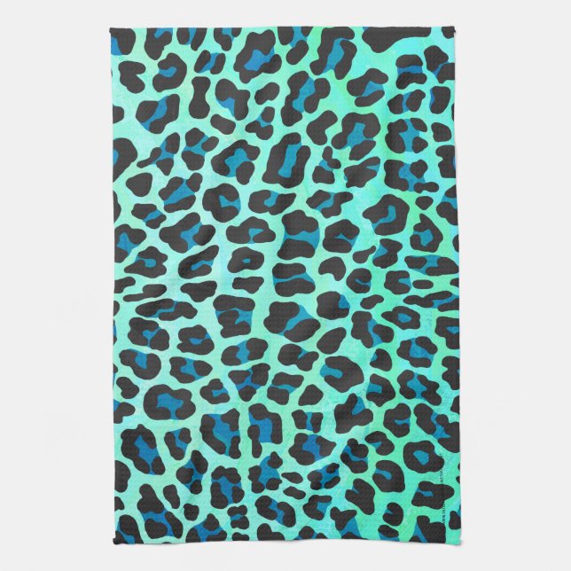 Leopard Black and Teal Print Kitchen Towel (Vertical)