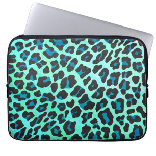 Leopard Black and Teal Print Laptop Sleeve
