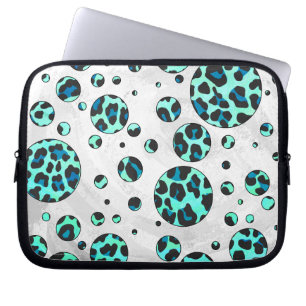 Leopard Black and Teal Print Laptop Sleeve