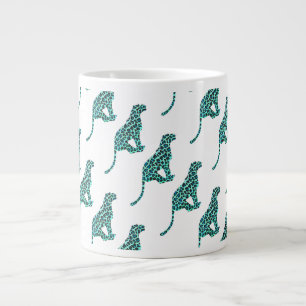 Leopard Black and Teal Print Large Coffee Mug