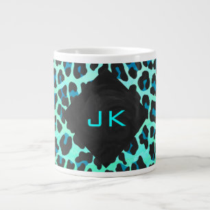 Leopard Black and Teal Print Large Coffee Mug