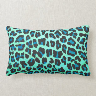 Leopard Black and Teal Print Lumbar Pillow