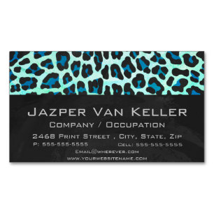 Leopard Black and Teal Print Magnetic Business Card