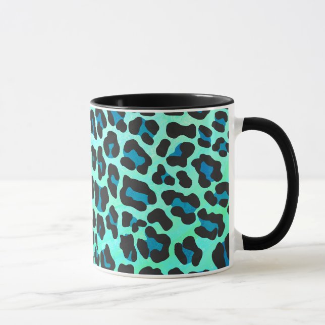 Leopard Black and Teal Print Mug (Right)