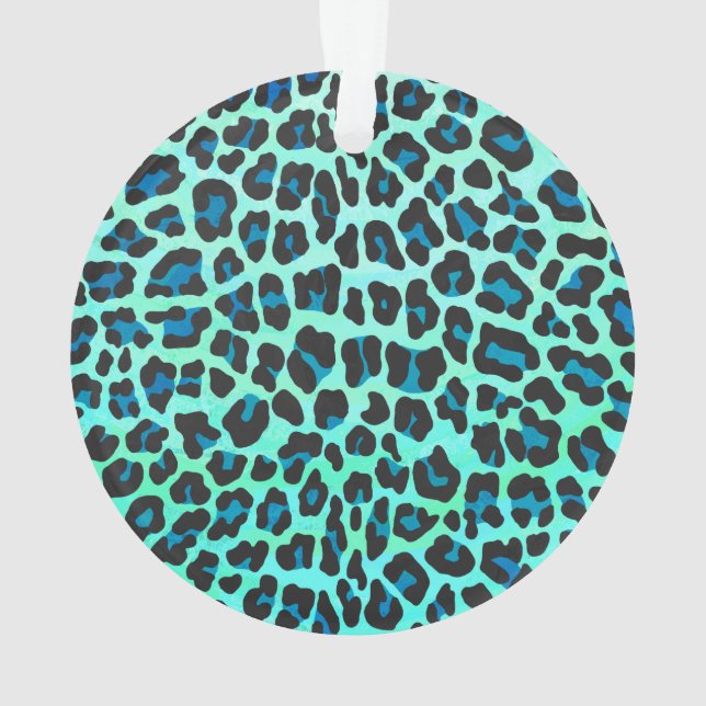Leopard Black and Teal Print Ornament (Back)