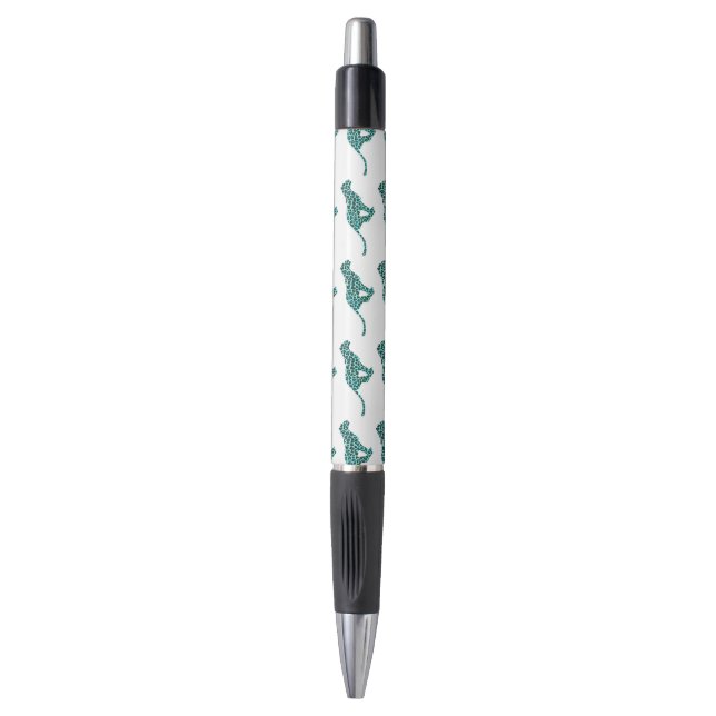 Leopard Black and Teal Print Pen (Front Vertical)