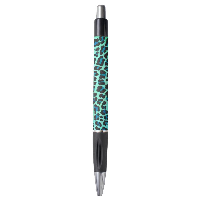 Leopard Black and Teal Print Pen (Front Vertical)