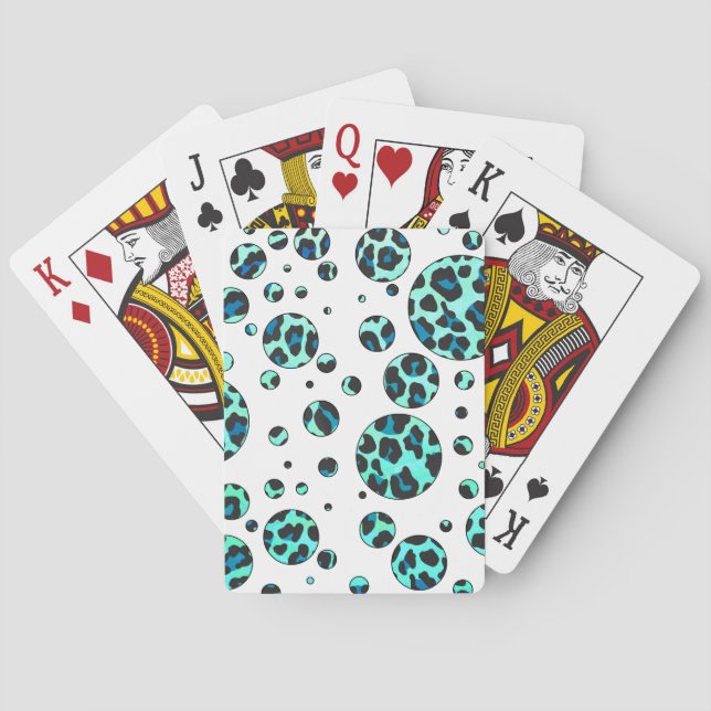 Leopard Black and Teal Print Playing Cards (Back)