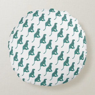 Leopard Black and Teal Print Round Pillow