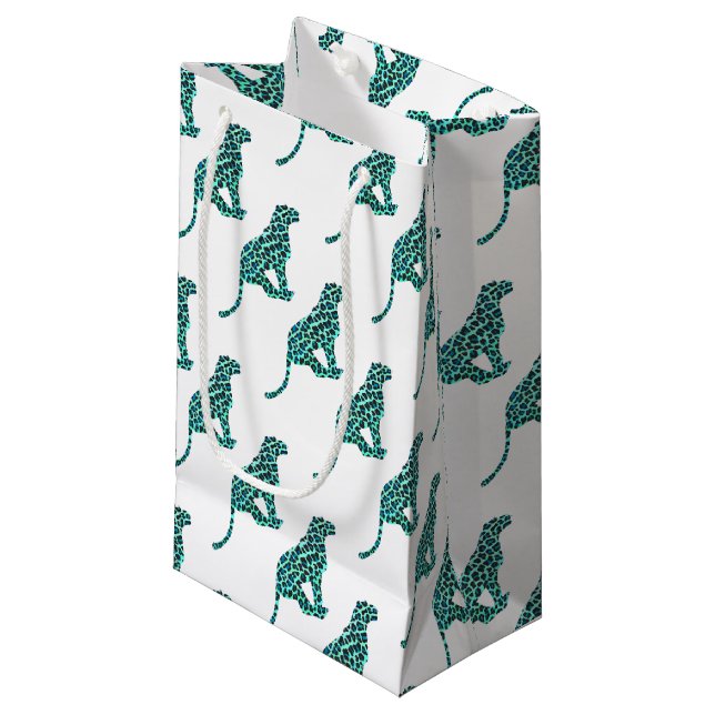 Leopard Black and Teal Print Small Gift Bag (Front Angled)