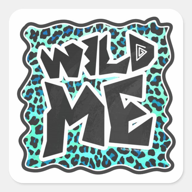 Leopard Black and Teal Print Square Sticker (Front)