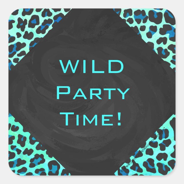 Leopard Black and Teal Print Square Sticker (Front)