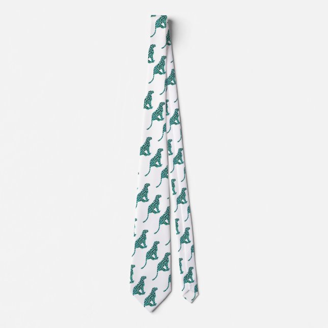 Leopard Black and Teal Print Tie (Front)