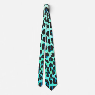 Leopard Black and Teal Print Tie
