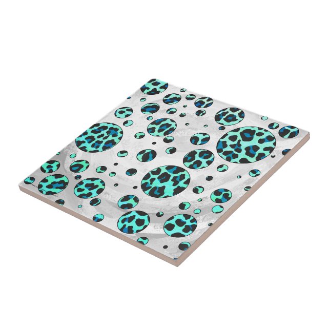 Leopard Black and Teal Print Tile (Side)