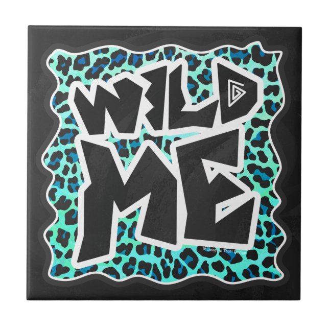 Leopard Black and Teal Print Tile (Front)