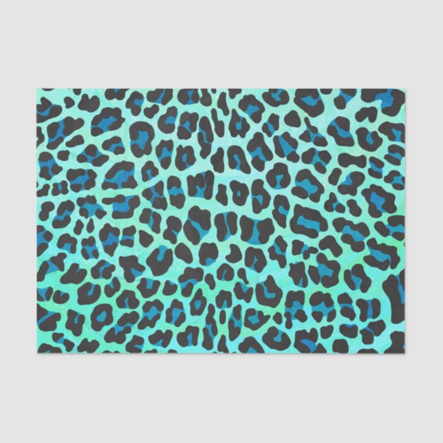 Leopard Black and Teal Print Tissue Paper (Front)