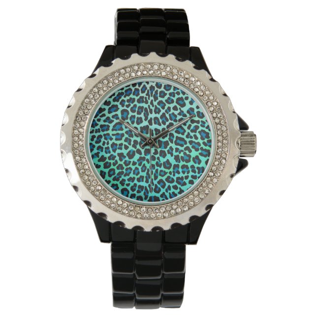 Leopard Black and Teal Print Watch (Front)
