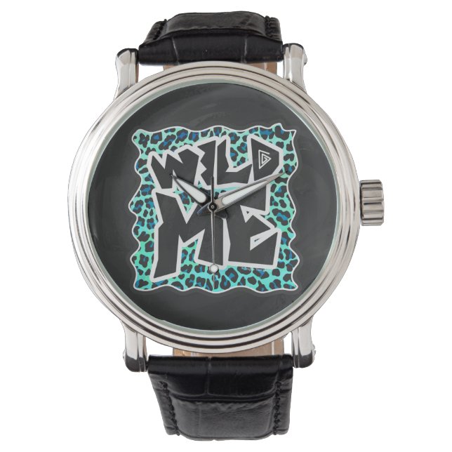 Leopard Black and Teal Print Watch (Front)