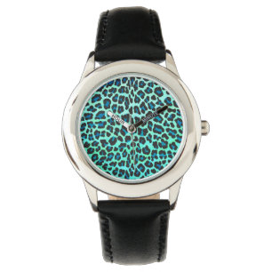 Leopard Black and Teal Print Watch