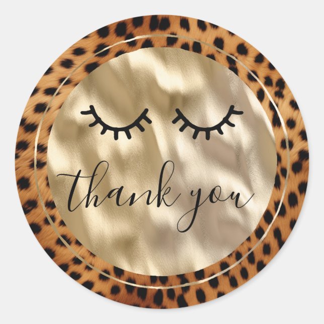 Leopard Black Eyelashes Thank you Classic Round Sticker (Front)