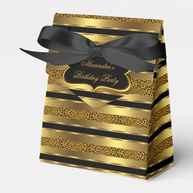 Leopard Black Gold Birthday Party Favour Gift Box  (Front Side)