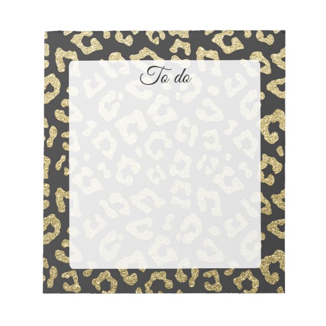 Leopard black gold elegant animal print pattern notepad (Front)