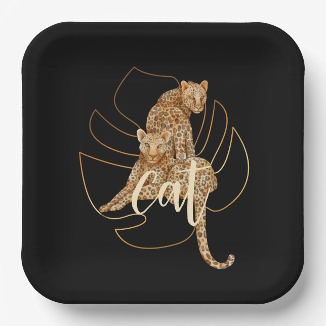 Leopard black paper plates (Front)