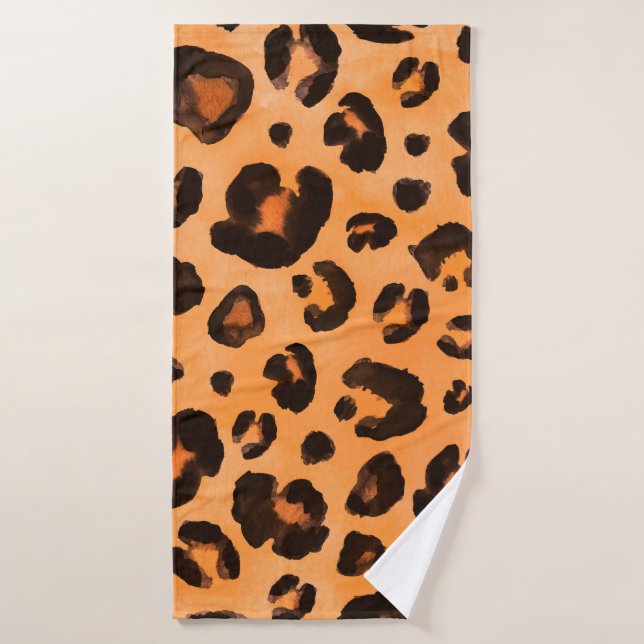 Leopard black yellow orange brown seamless backgro bath towel (Bath Towel)