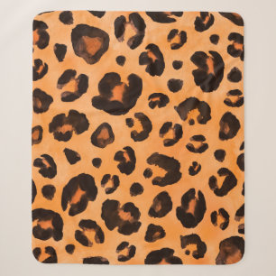 Leopard black yellow orange brown seamless backgro sherpa blanket
