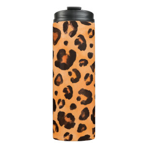Leopard black yellow orange brown seamless backgro thermal tumbler
