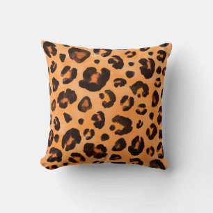 Leopard black yellow orange brown seamless backgro throw pillow