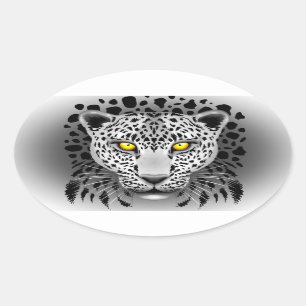 Leopard blanc aux yeux jaunes Stickers ovale