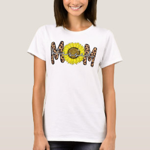 leopard blessed mom sunflower mom gifts T-Shirt