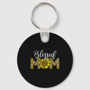 Leopard blessed mom sunflower mom life mother's da keychain