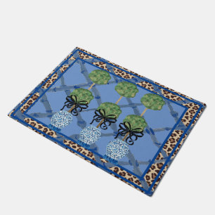 Leopard Blue Bamboo Chinoiserie Ginger Jar Doormat