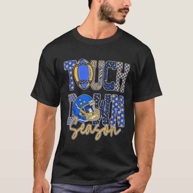 Leopard Blue Gold Chequered Football Touchdown Sea T-Shirt (Front)
