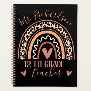 Leopard Bohemian Rainbow Add Grade Teacher Name Planner
