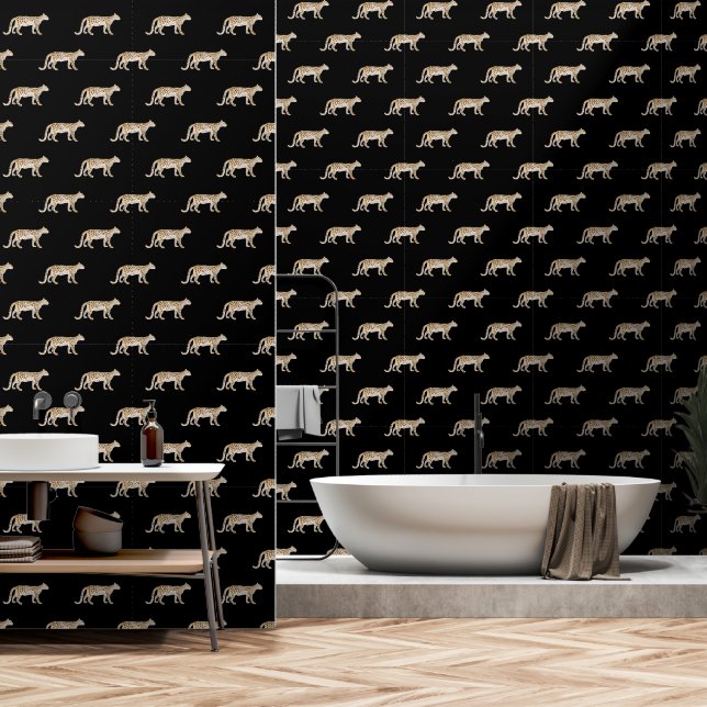 Leopard Botanical Nature Watercolor Moody Black Wallpaper (Bathroom)