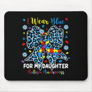 Leopard bow autism puzzle ribbon wear blue for mouse pad