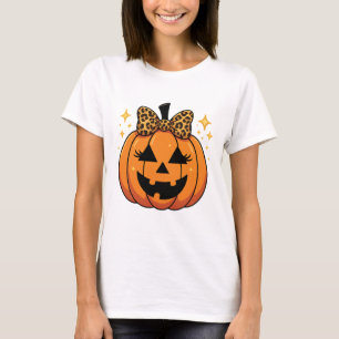 Leopard Bow Glam Pumpkin Face T-Shirt