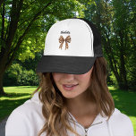 Leopard bow name trucker hat<br><div class="desc">Decorated with a bow with leopard print. Personalize and add your name. Black text.</div>