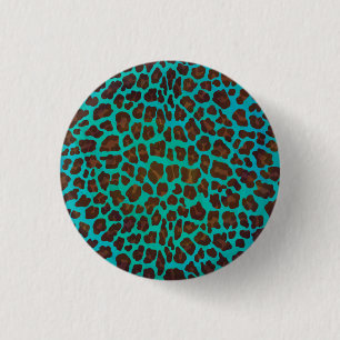 Leopard Brown and Teal Print 1 Inch Round Button